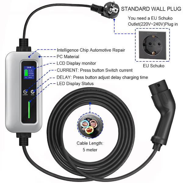 3.5KW 6A bis 16A Upassbar Typ 2 Portable EV Charger-1