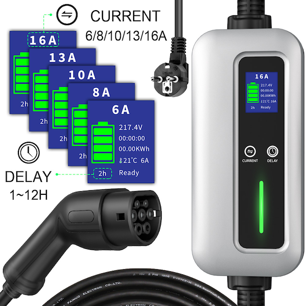 3,5 KW 6 A līdz 16 A regulējams 2. tipa pārnēsājams EV lādētājs-4