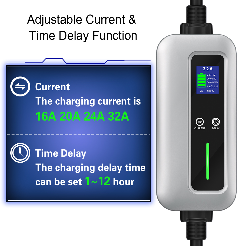 7KW 16A - 32A Tənzimlənən Tip 1 Səviyyə 2 Portativ EV Şarj Cihazı-3