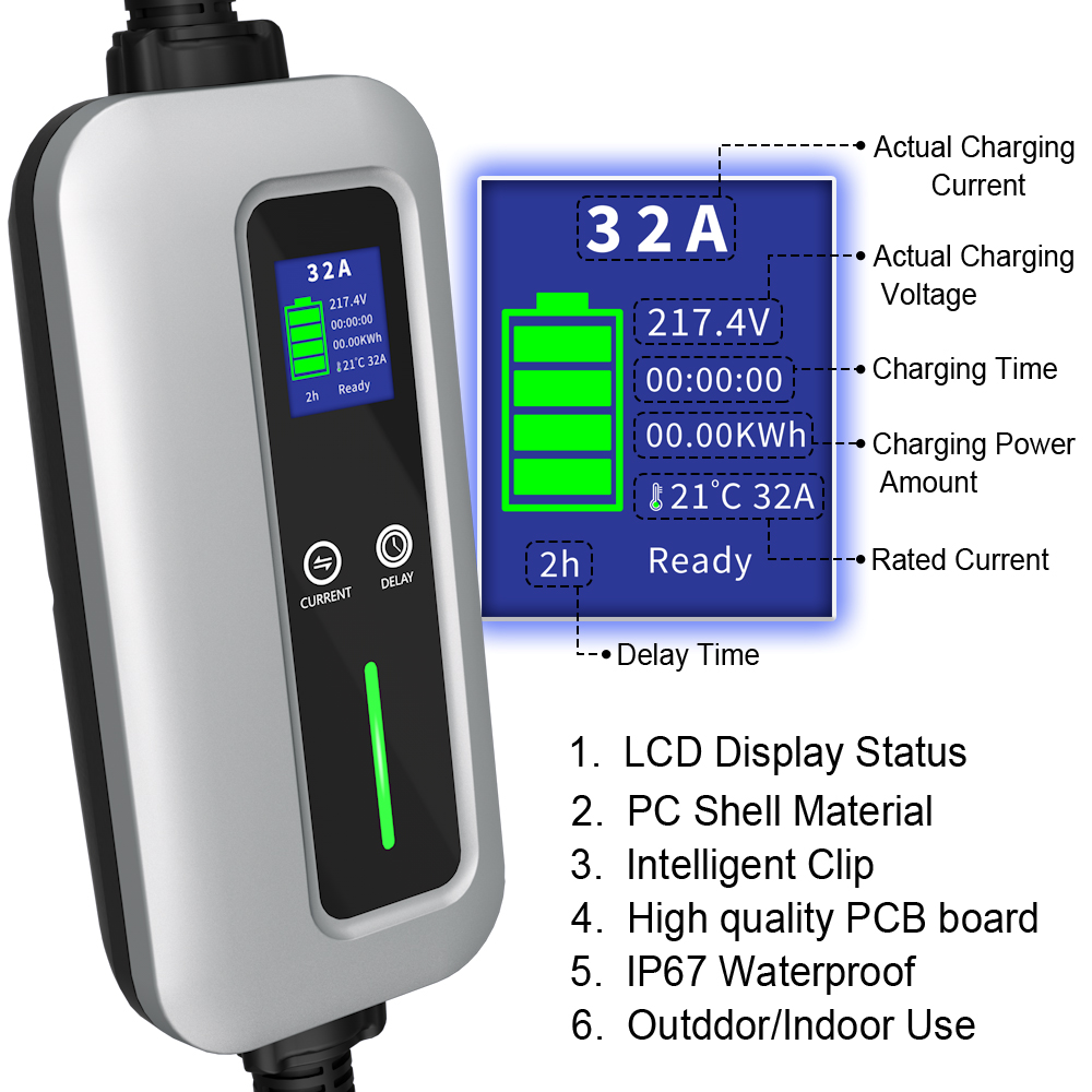 7KW 16A ki te 32A Momo Whakaritea 1 Taumata 2 Kawe EV Charger-4