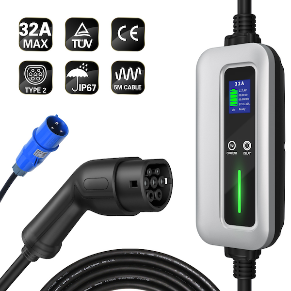 7KW 16A ruo 32A Agbanwe Ụdị 2 Portable EV Charger-3