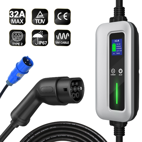 7KW 16A to 32A Adjustable Type 2 Portable EV Charger-3