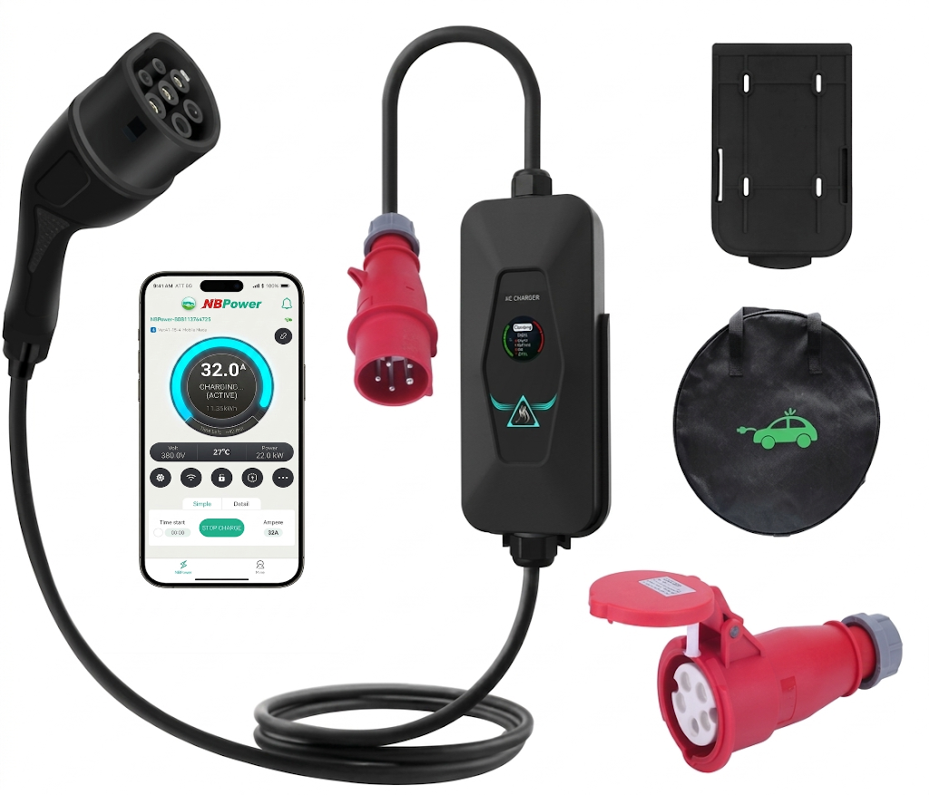Portable EV Charger A2 Type2 32A Red CEE-3